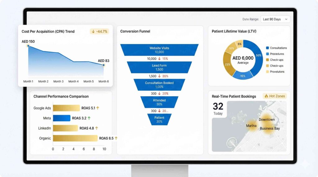 Healthcare Marketing in GCC: DHA Compliance + 180% Lead Strategy healthcare-marketing-analytics-dashboard